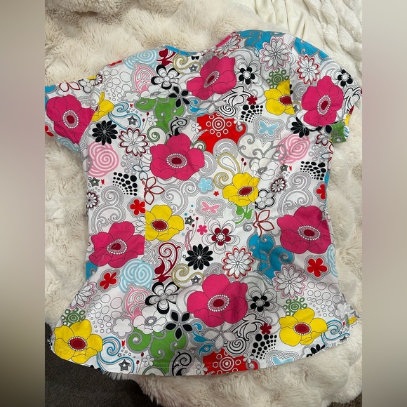 French Bull by Koi Colorful Floral Scrub Top - Picture 2 of 5